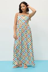 PixieGirl Petite Women's Red Gingham Tie Shoulder Maxi Dress | PixieGirl 3