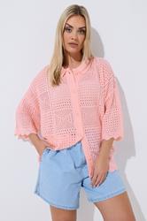 LIMITED COLLECTION Plus Size Pink Crochet Knitted Shirt | Yours Clothing 1