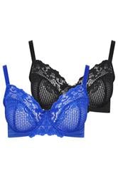 YOURSET 2 PACK Plus Size Cobalt Blue Lace Trim Bras | Yours Clothing 1