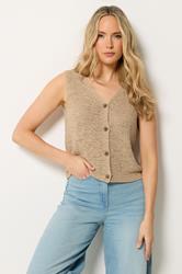 LTS Tall Women's Natural Brown Button Knitted Vest Top | Long Tall Sally 3