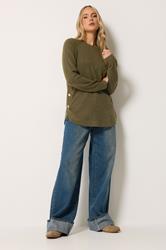 LTS Tall Women's Brown Longline Button Knitted Jumper | Long Tall Sally 1