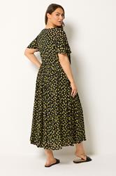 YOURS Plus Size Black & Yellow Floral Crinkle Maxi Dress | Yours Clothing 2