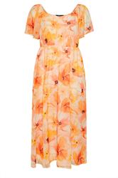 YOURS Curve Orange Floral Angel Sleeve Dress