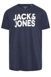JACK & JONES Navy Blue Logo Crew Neck T-Shirt | BadRhino 2