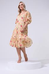 YOURS LONDON Plus Size Nude Floral Midi Dress | Yours Clothing 3