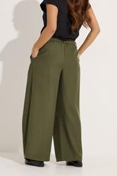 PixieGirl Petite Women's Olive Green Wrap Pleated Wide Leg Trousers | PixieGirl 2