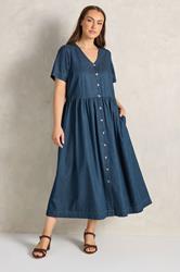 EVANS Plus Size Indigo Blue Cotton Denim Dress | Evans  2