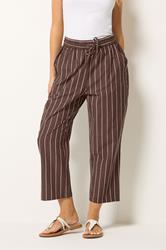 M&Co Brown Striped Tapered Cropped Trousers | M&Co 1