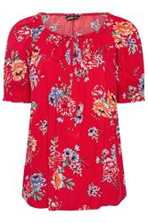YOURS Plus Size Red Floral Tie Neck Blouse | Yours Clothing 5