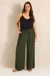 EVANS Plus Size Khaki Green Tie Waist Wide Leg Trousers | Evans  1