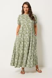 YOURS Plus Size Green Floral Tiered Maxi Dress | Yours Clothing 3
