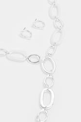 Silver Tone Link Lariat Necklace & Earring Set | Yours Clothing 2