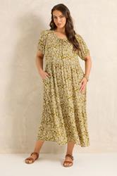 EVANS Curve Green Ditsy Floral Dress | Evans 1