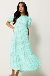 PixieGirl Petite Women's Mint Green Polka Dot Tiered Maxi Dress | PixieGirl 2