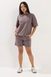 PixieGirl Petite Women's Set Plum Purple Sweat T-Shirt & Shorts | PixieGirl 1