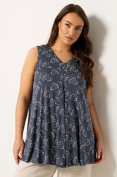 YOURS Plus Size Navy Blue Paisley Pleat Vest Top | Yours Clothing 3