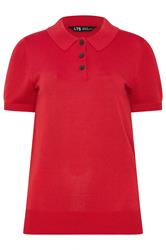 LTS Tall Red Knitted Polo Top