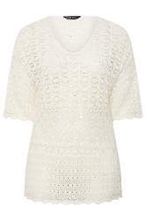 YOURS Curve Ivory White Crochet Crew Neck Top