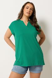 YOURS Plus Size Green Notch Neck T-Shirt | Yours Clothing 3