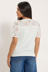 M&Co Petite Ivory White Broderie Cotton T-Shirt | M&Co 2