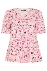 YOURS Plus Size Pink Floral Pleat Angel Sleeve Swing Top | Yours Clothing 5