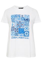 YOURS Curve White & Blue 'Lisbon Portugal' Graphic T-Shirt