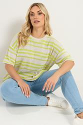 YOURS Plus Size Women's Green Striped Knitted Boxy T-Shirt | Yours Clothing 3