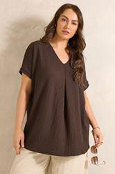 EVANS Curve Chocolate Brown Plisse Pleat Top  1