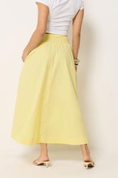 PixieGirl Petite Women's Yellow Poplin Shirred Cotton Maxi Skirt | PixieGirl 4