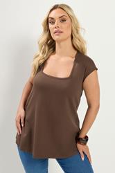 YOURS Plus Size Chocolate Brown Cap Sleeve Top | Yours Clothing 3