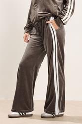  PixieGirl Petite Women's Brown Side Stripe Velvet Wide Leg Trousers | PixieGirl 2