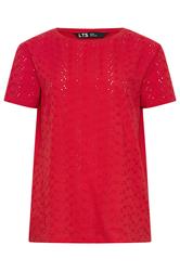 LTS Tall Red Broderie Anglaise Front T-Shirt