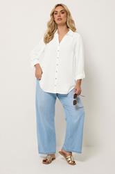 YOURS Plus Size Ivory White Button Through Blouse | Yours Clothing 1