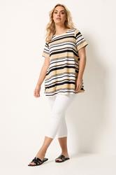 Yours Plus Size Ivory White Ribbed Stripe Swing T-Shirt | Yours Clothing 1