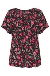 YOURS Curve Black Floral Pintuck Blouse