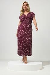 YOURS LONDON Plus Size Purple Polka Dot Godet Hem Wrap Dress | Yours Clothing 1
