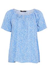 YOURS blusa de jaretas azul floral manga corta 
