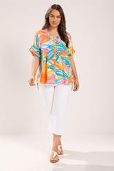 YOURS Plus Size Blue Tropical Tab Detail Shirt | Yours Clothing 1