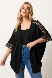 YOURS Plus Size Black Crochet Sleeve Kimono | Yours Clothing 3