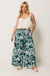 YOURS Plus Size Teal Green Floral Wide Leg Trousers | Yours Clothing 1