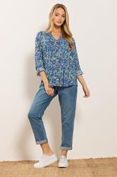 M&Co Blue Ditsy Floral Pintuck Blouse | M&Co 1
