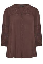 YOURS Curve Chocolate Brown Notch Neck Crochet Blouse
