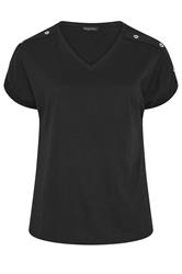 EVANS Curve Black Button Shoulder T-Shirt