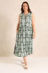 EVANS Plus Size Green Abstract Print Tie Neck Maxi Dress | Evans 2