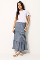 M&Co Petite Blue Gingham Tiered Maxi Skirt | M&Co 1