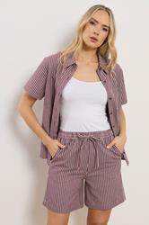 LTS Tall Women's Set Burgundy Red Stripe Cotton Shirt & Shorts | Long Tall Sally 1