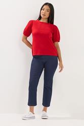 M&Co Petite Red Broderie Cotton Puff Sleeve Top | M&Co 1