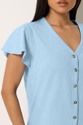 M&Co Petite Blue Cotton Frill Sleeve Shirt | M&Co 4