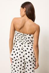 PixieGirl Petite Women's Set White Polka Dot Bandeau Top & Wide Leg Trousers | PixieGirl 2