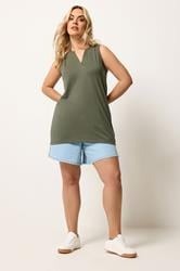 YOURS Plus Size Khaki Green Notch Neck Vest Top | Yours Clothing 1